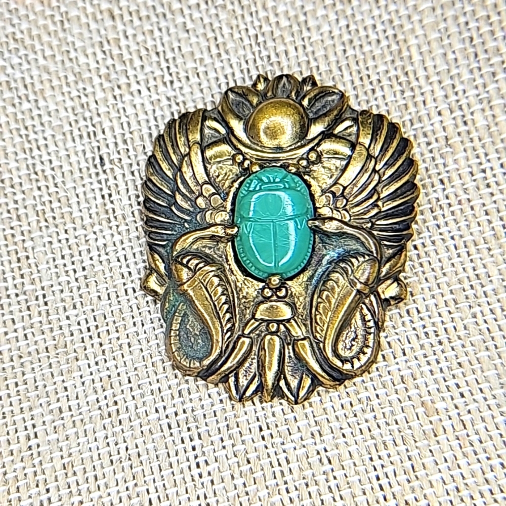 Vintage Brass Bronze Scarab Egyptian Beetle Pin